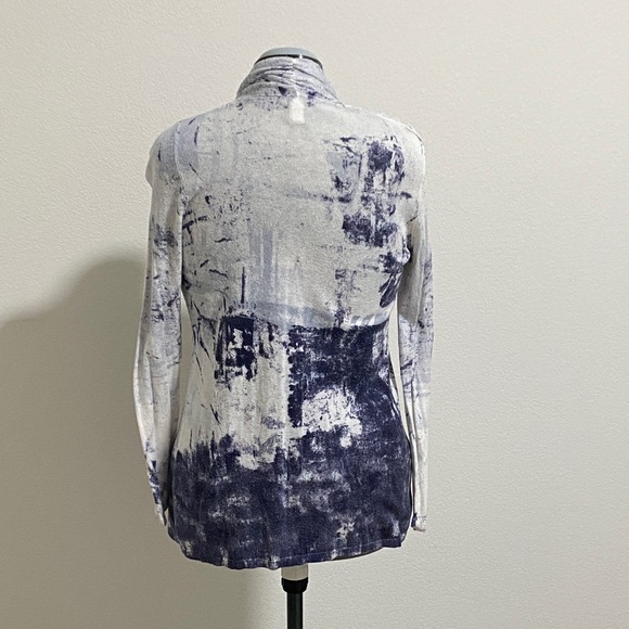 Tie Dye Watercolor Sweater Cardigan Blue White Lightweight Open Front - Picture 2 of 5